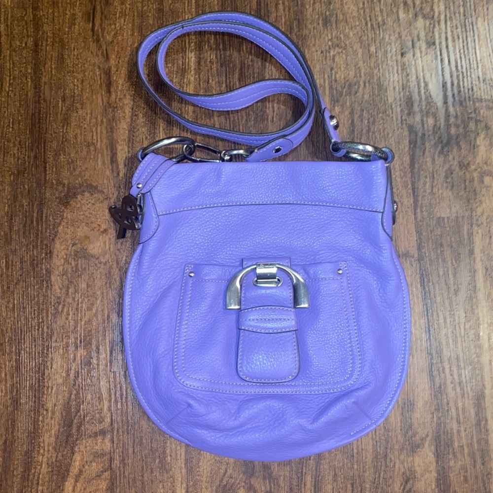 b. Makowsky Purple Slim Genuine Pebbled Leather Crossbody Bag